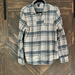 Patagonia White and Blue Plaid Button-Down Shirt